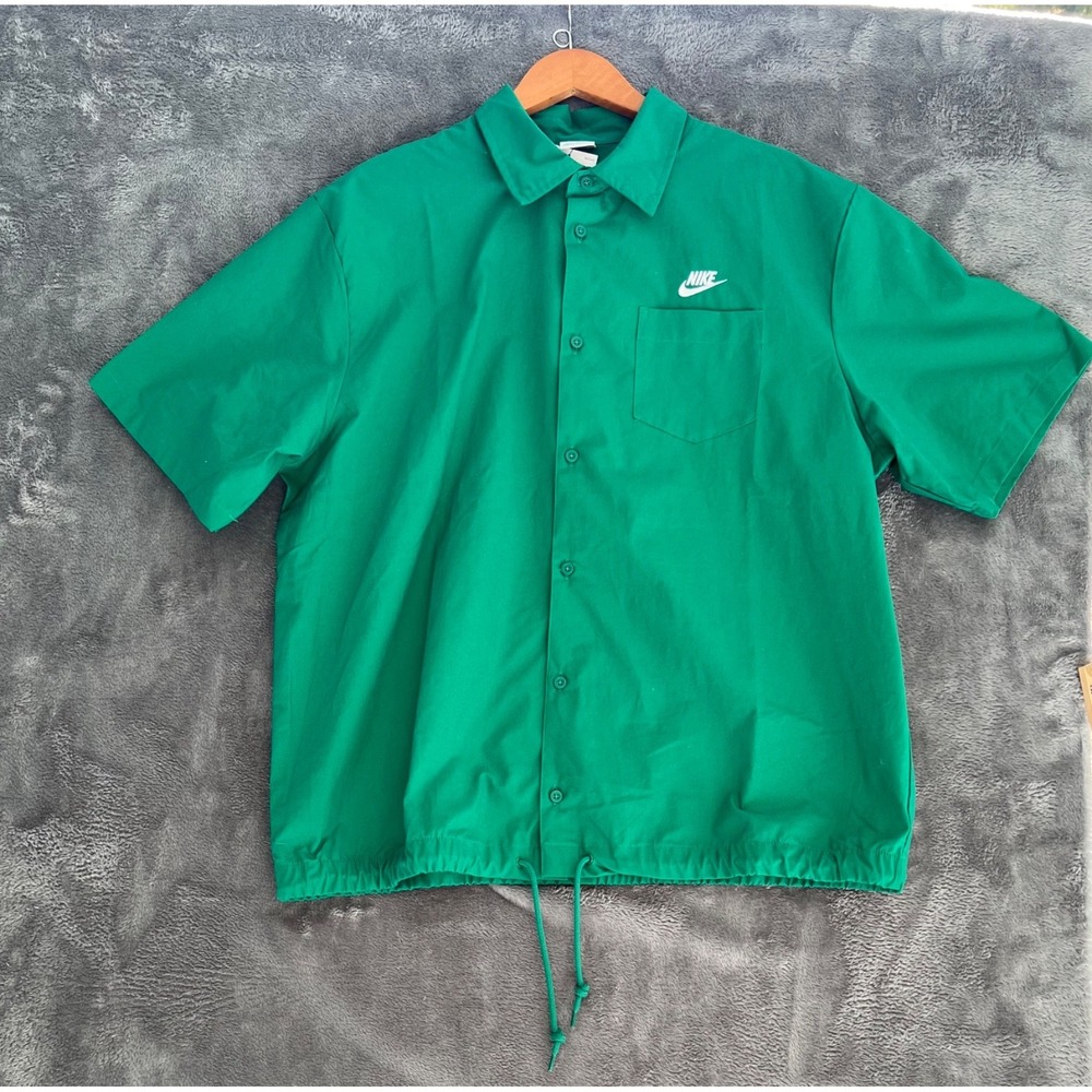 Nike Shirt Mens Large Green Oxford Button Up Skate Logo SS Drawstring NWT